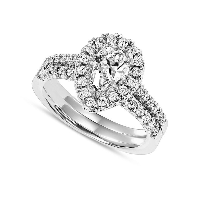 Image of ID 1 088 CT TW Pear-Shaped Natural Diamond Frame Bridal Engagement Ring Set in Solid 14K White Gold