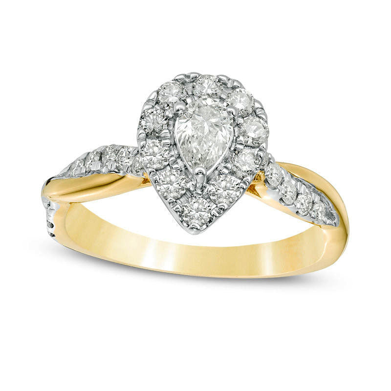 Image of ID 1 088 CT TW Pear-Shaped Natural Diamond Frame Twist Shank Engagement Ring in Solid 10K Yellow Gold