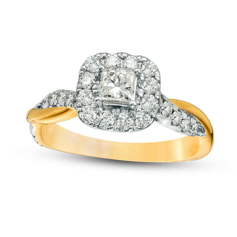 Image of ID 1 088 CT TW Princess-Cut Natural Diamond Frame Twist Shank Engagement Ring in Solid 10K Yellow Gold