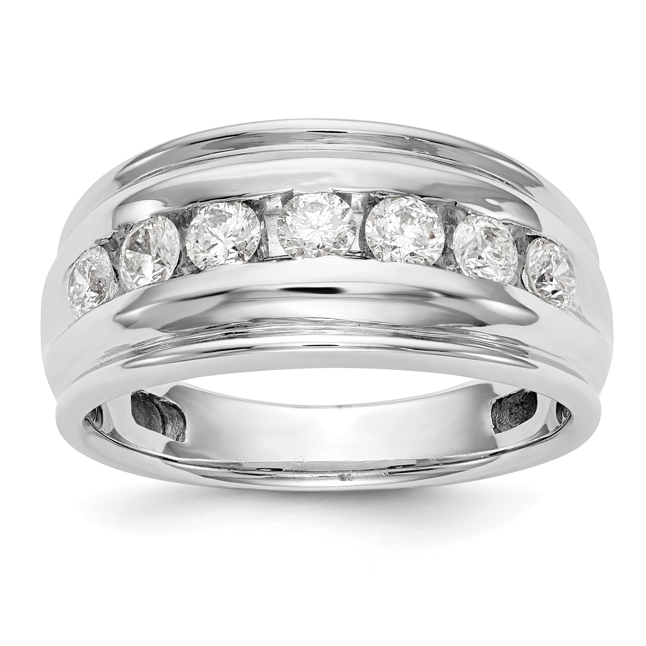 Image of ID 1 098ct CZ Solid Real 14K White Gold Men's Wedding Band Ring