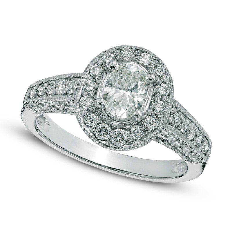 Image of ID 1 1-1/4 CT TW Oval Natural Diamond Frame Antique Vintage-Style Engagement Ring in Solid 14K White Gold