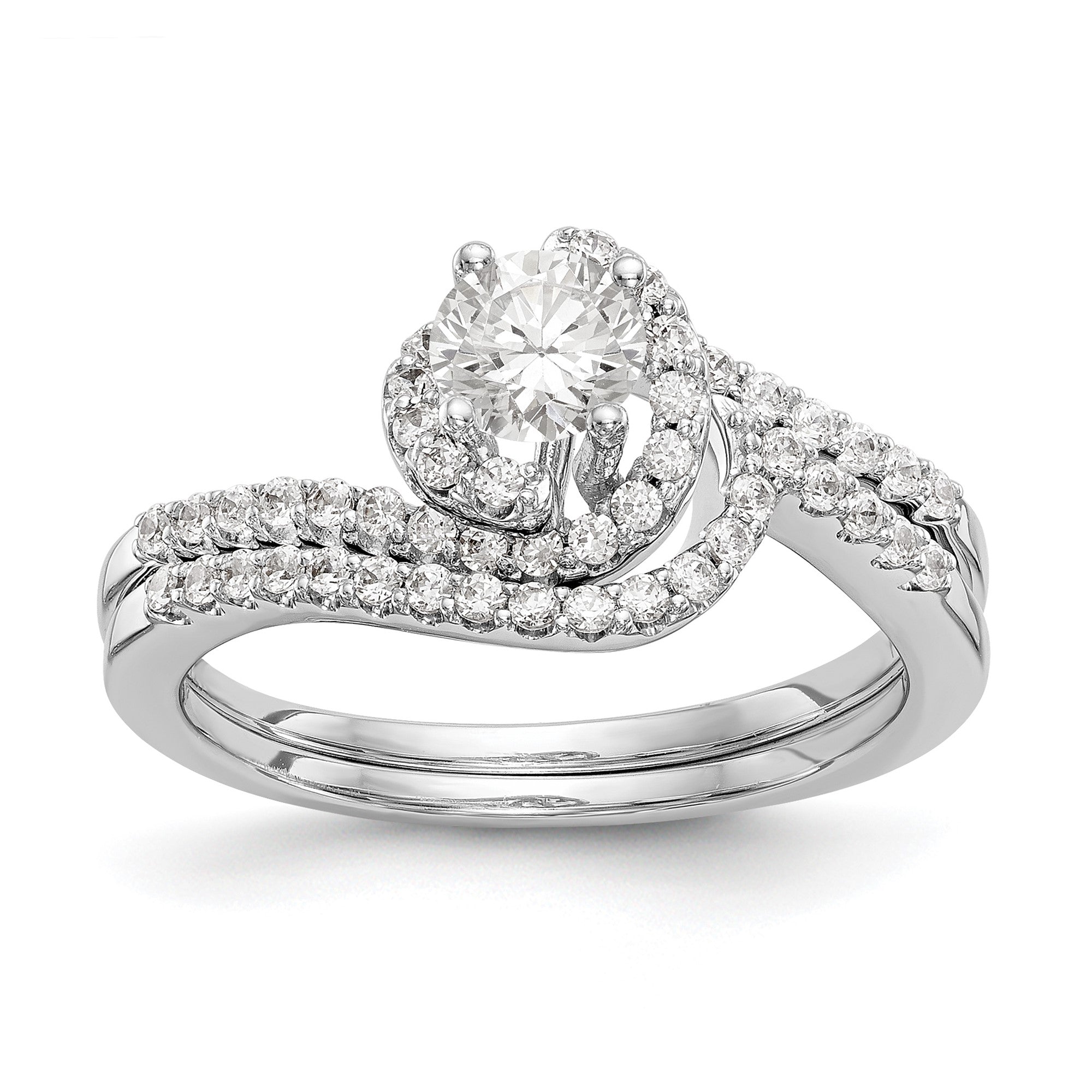 Image of ID 1 1 Ct Natural Diamond By-Pass Style Bridal Engagement Ring Set 14K White Gold