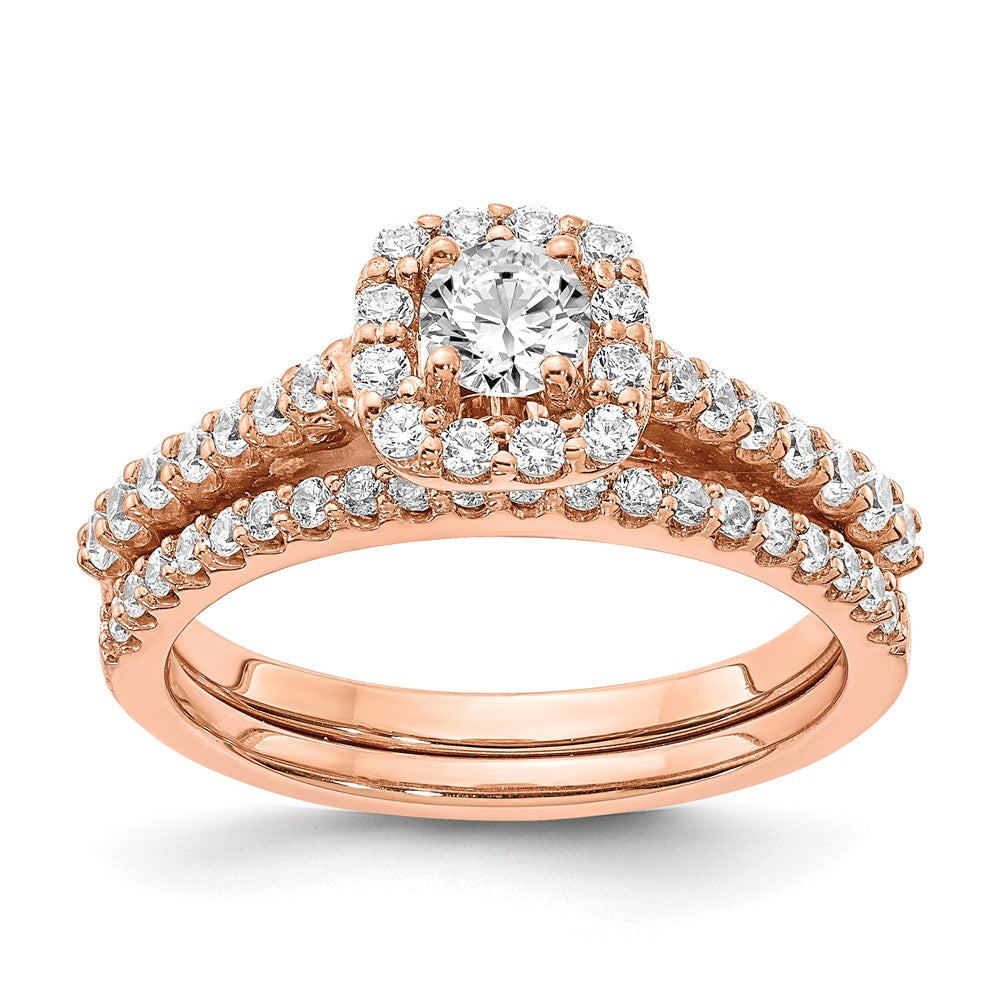 Image of ID 1 1 Ct Natural Diamond Halo Bridal Engagement Ring Set in 14K Rose Gold