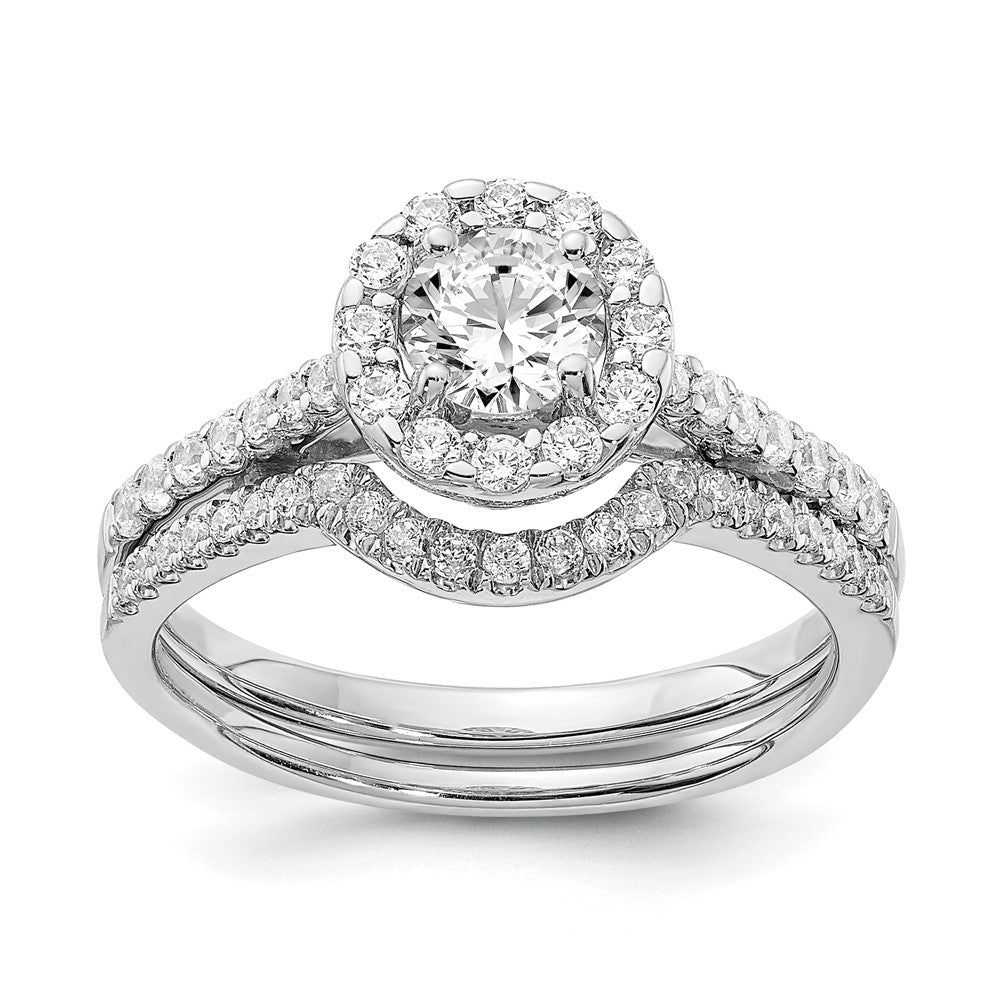 Image of ID 1 1 Ct Natural Diamond Halo Bridal Engagement Ring Set in 14K White Gold