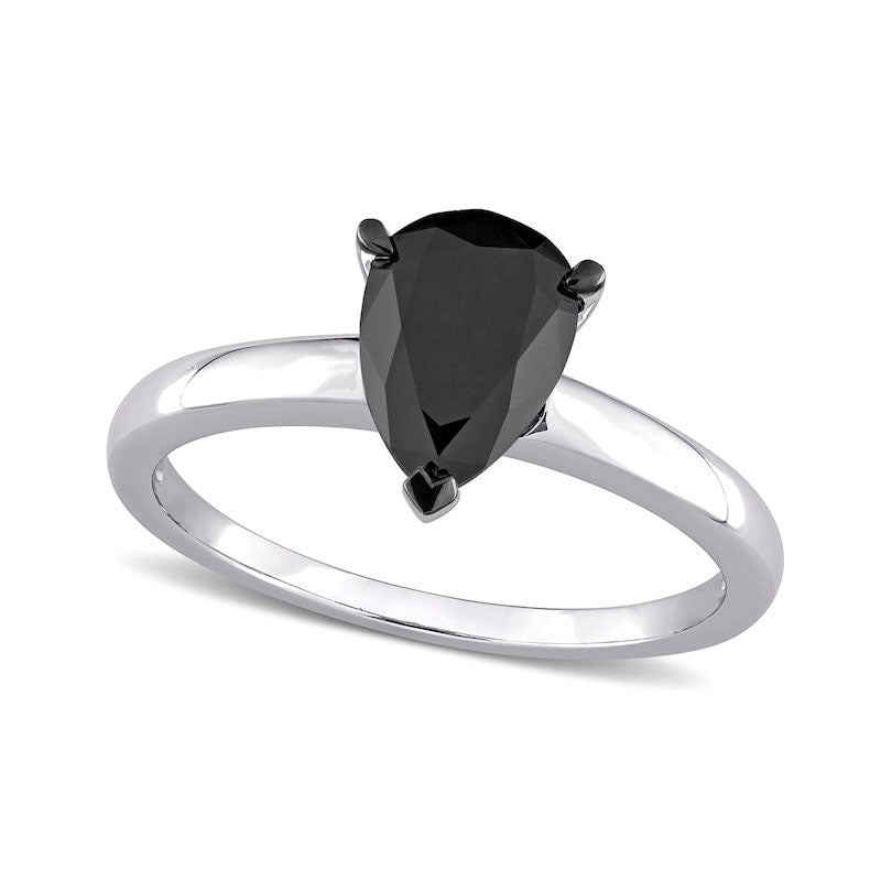 Image of ID 1 10 CT Pear-Shaped Enhanced Black Natural Clarity Enhanced Diamond Solitaire Ring in Solid 10K White Gold
