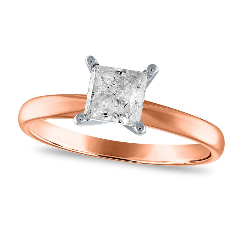 Image of ID 1 10 CT Princess-Cut Natural Clarity Enhanced Diamond Solitaire Engagement Ring in Solid 14K Rose Gold (J/I3)