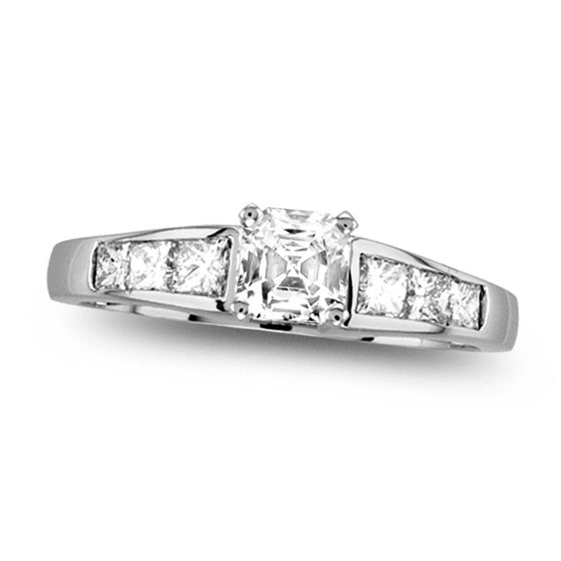 Image of ID 1 10 CT TW Asscher-Cut Natural Diamond Engagement Ring in Solid 14K White Gold