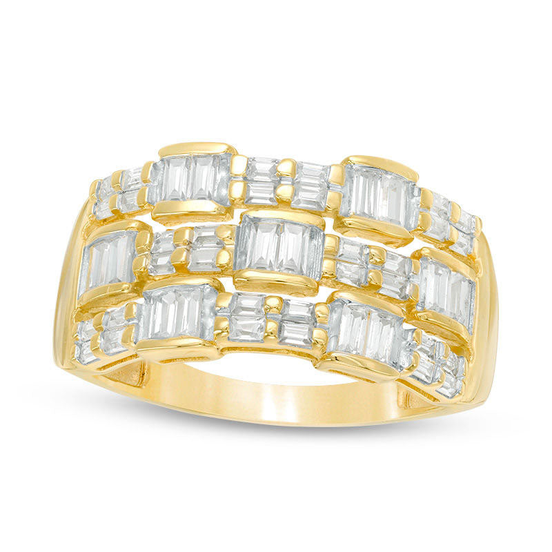 Image of ID 1 10 CT TW Baguette Natural Diamond Alternating Multi-Row Ring in Solid 14K Gold