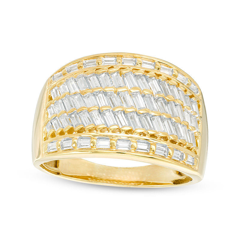 Image of ID 1 10 CT TW Baguette Natural Diamond Multi-Row Slant Ring in Solid 14K Gold