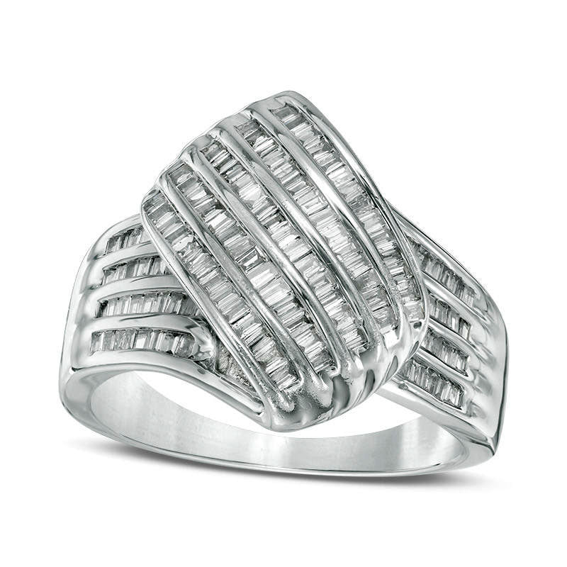 Image of ID 1 10 CT TW Baguette Natural Diamond Wave Ring in Solid 10K White Gold