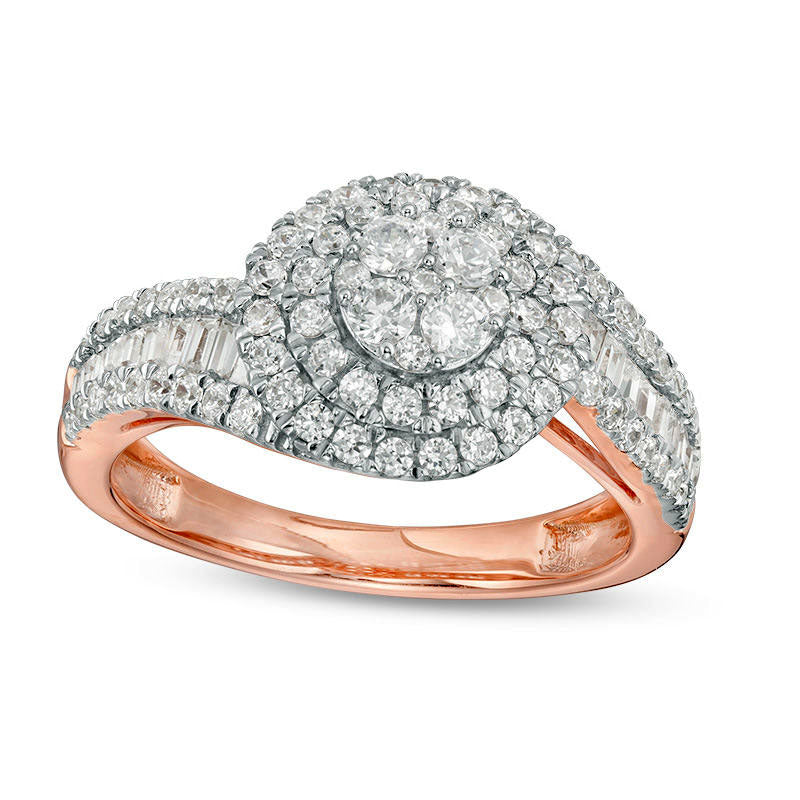Image of ID 1 10 CT TW Baguette and Round Composite Natural Diamond Bypass Engagement Ring in Solid 10K Rose Gold