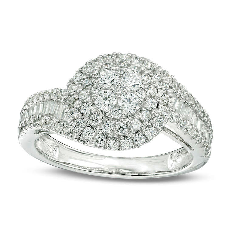 Image of ID 1 10 CT TW Baguette and Round Composite Natural Diamond Bypass Engagement Ring in Solid 10K White Gold