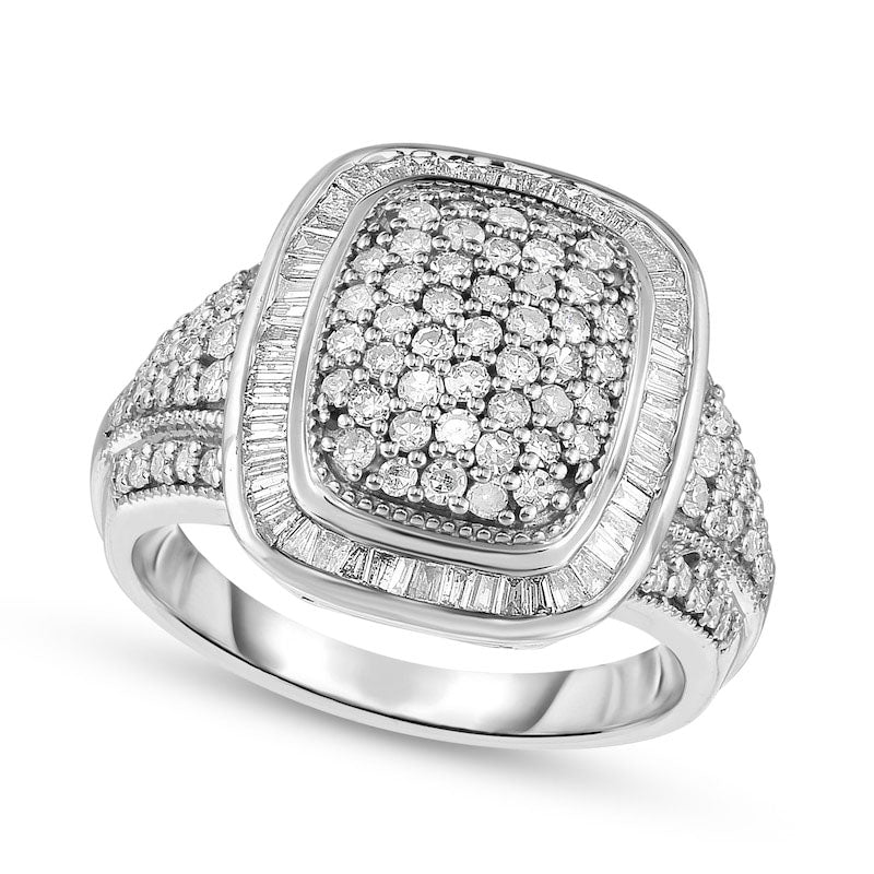 Image of ID 1 10 CT TW Baguette and Round Composite Natural Diamond Cushion Frame Ring in Sterling Silver