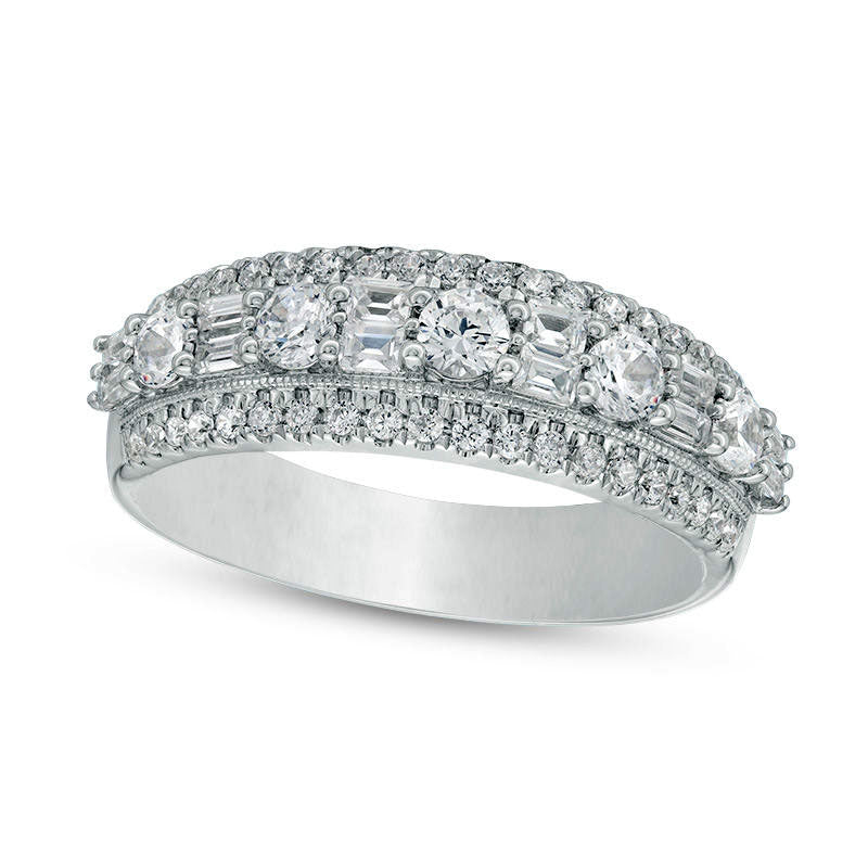 Image of ID 1 10 CT TW Baguette and Round Natural Diamond Alternating Antique Vintage-Style Anniversary Band in Solid 14K White Gold