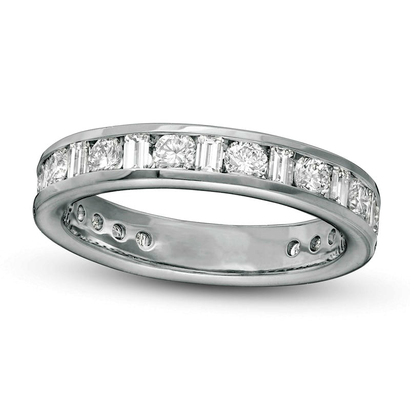 Image of ID 1 10 CT TW Baguette and Round Natural Diamond Alternating Eternity Wedding Band in Solid 18K White Gold (G/SI2)