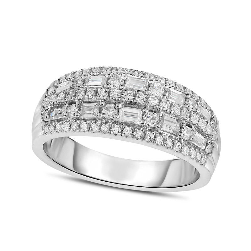 Image of ID 1 10 CT TW Baguette and Round Natural Diamond Alternating Multi-Row Band in Solid 14K White Gold