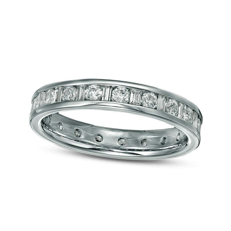 Image of ID 1 10 CT TW Baguette and Round Natural Diamond Eternity Band in Solid 14K White Gold (H/SI2)