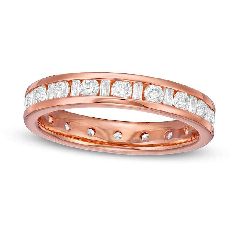 Image of ID 1 10 CT TW Baguette and Round Natural Diamond Eternity Wedding Band in Solid 14K Rose Gold
