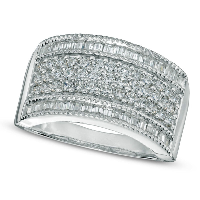 Image of ID 1 10 CT TW Baguette and Round Natural Diamond Multi-Row Band in Solid 10K White Gold