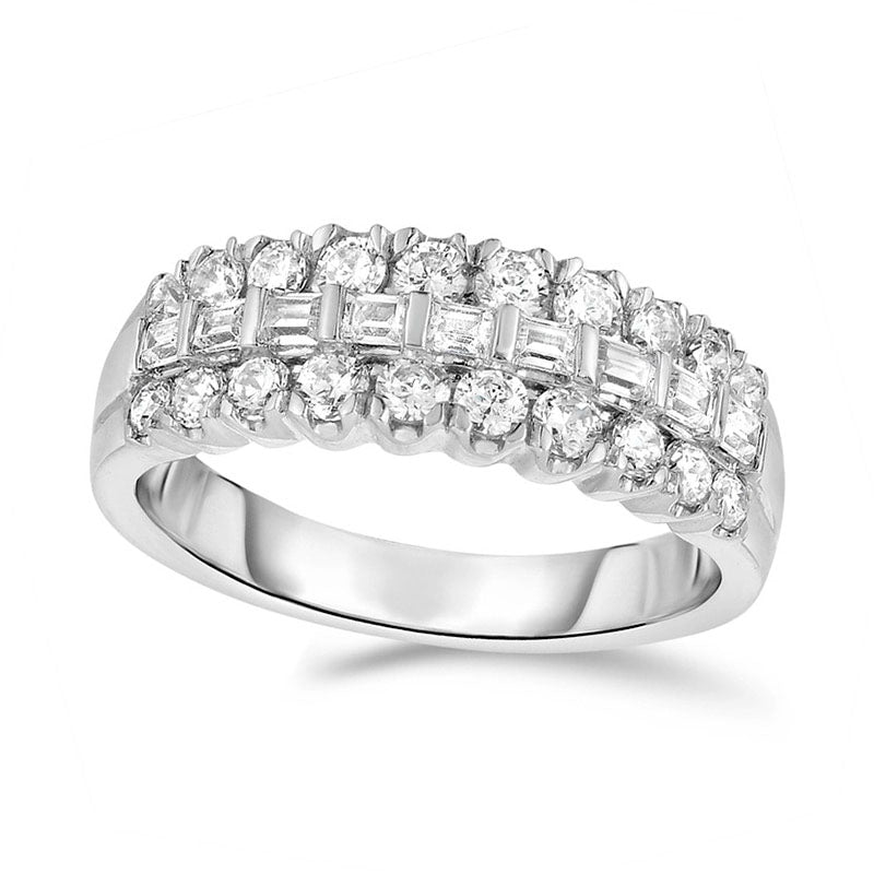 Image of ID 1 10 CT TW Baguette and Round Natural Diamond Multi-Row Band in Solid 14K White Gold