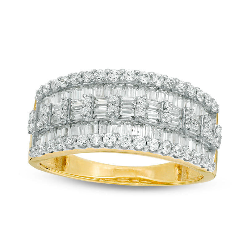 Image of ID 1 10 CT TW Baguette and Round Natural Diamond Multi-Row Ring in Solid 14K Gold