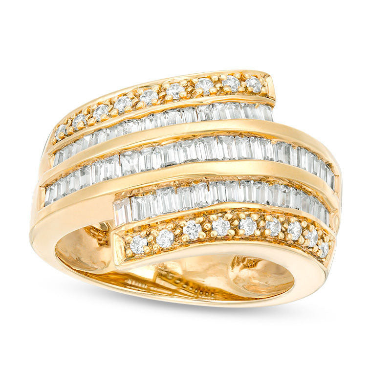 Image of ID 1 10 CT TW Baguette and Round Natural Diamond Multi-Row Wrap Ring in Solid 14K Gold