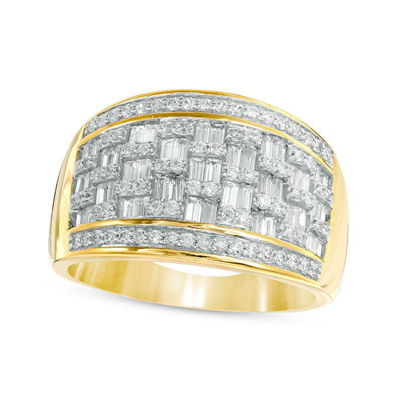 Image of ID 1 10 CT TW Baguette and Round Natural Diamond Pattern Ring in Solid 10K Yellow Gold