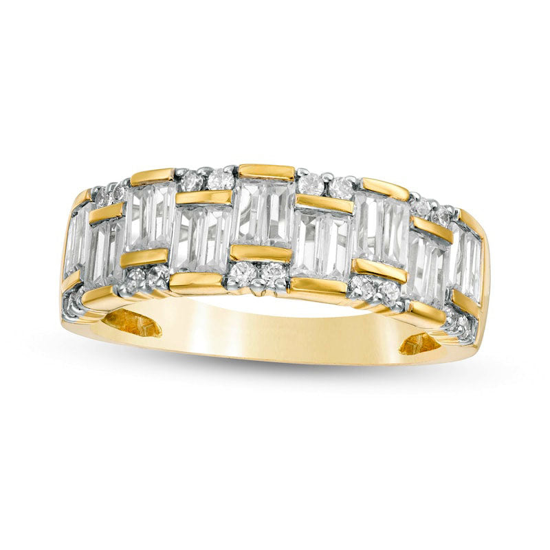 Image of ID 1 10 CT TW Baguette and Round Natural Diamond Ring in Solid 10K Yellow Gold