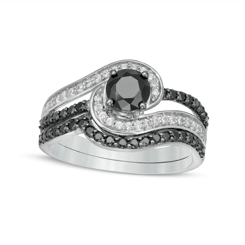 Image of ID 1 10 CT TW Black Enhanced and White Natural Diamond Bypass Multi-Row Bridal Engagement Ring Set in Solid 10K White Gold