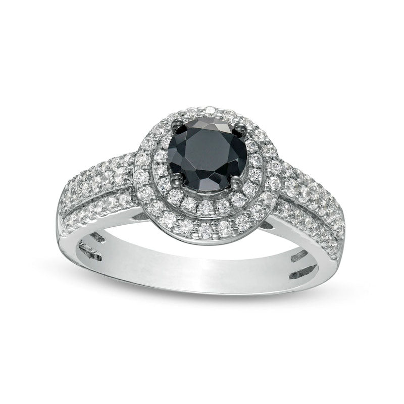 Image of ID 1 10 CT TW Black Enhanced and White Natural Diamond Double Frame Multi-Row Engagement Ring in Solid 10K White Gold