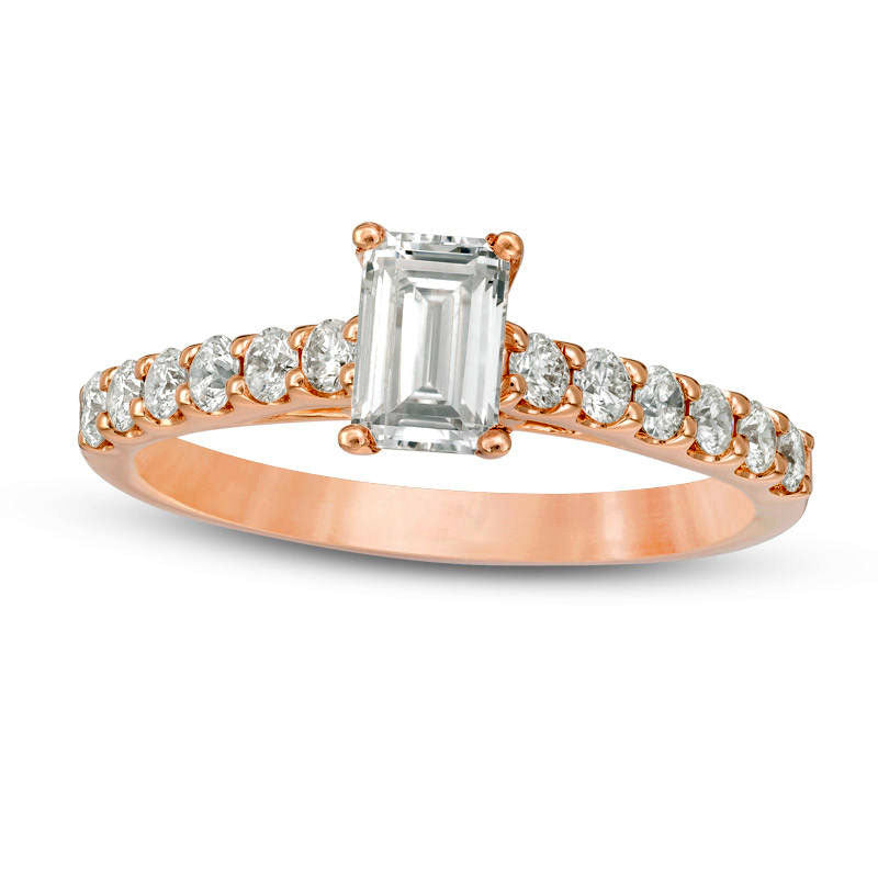 Image of ID 1 10 CT TW Certified Emerald-Cut Natural Diamond Engagement Ring in Solid 14K Rose Gold (I/I1)