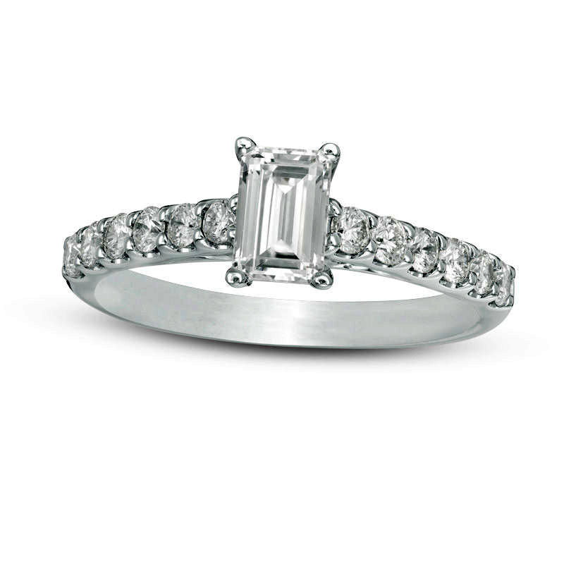 Image of ID 1 10 CT TW Certified Emerald-Cut Natural Diamond Engagement Ring in Solid 14K White Gold (I/I1)