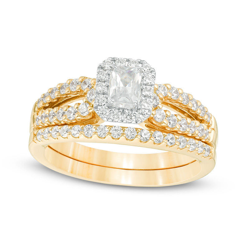 Image of ID 1 10 CT TW Certified Emerald-Cut Natural Diamond Frame Split Shank Bridal Engagement Ring Set in Solid 14K Gold (I/I1)