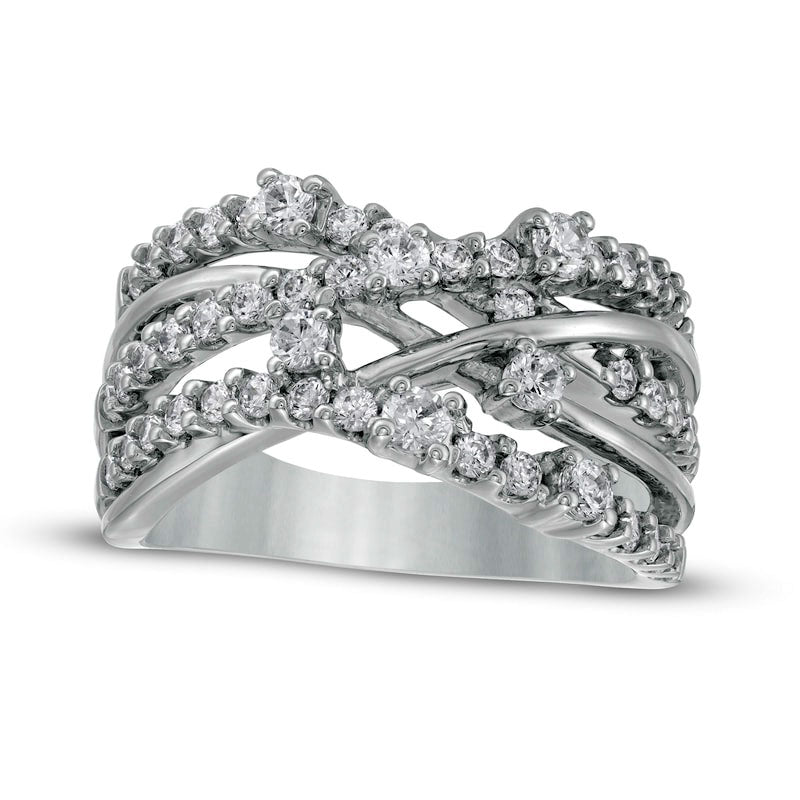 Image of ID 1 10 CT TW Certified Lab-Created Diamond Multi-Row Crossover Ring in Solid 14K White Gold (F/SI2)