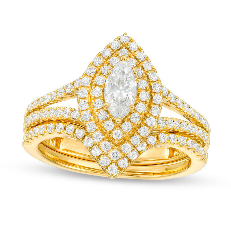 Image of ID 1 10 CT TW Certified Marquise Natural Diamond Double Frame Bridal Engagement Ring Set in Solid 14K Gold (I/I1)