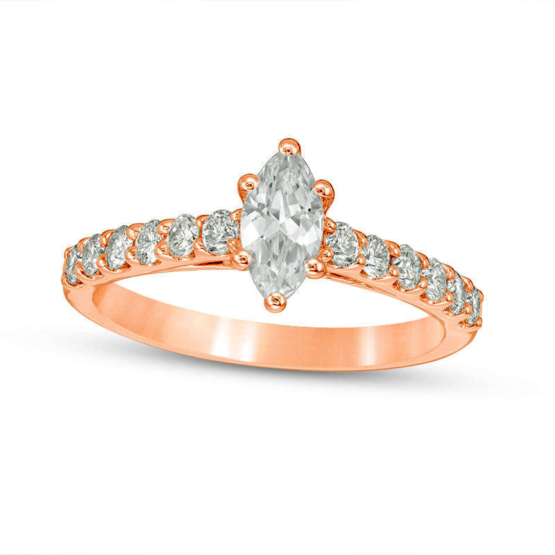 Image of ID 1 10 CT TW Certified Marquise Natural Diamond Engagement Ring in Solid 14K Rose Gold (I/I1)
