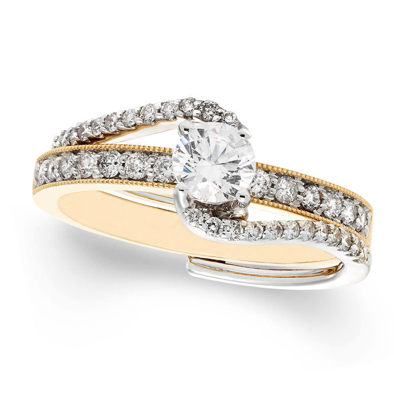 Image of ID 1 10 CT TW Certified Natural Diamond Bypass Bridal Engagement Ring Set in Solid 14K Two-Tone Gold (I/I1)