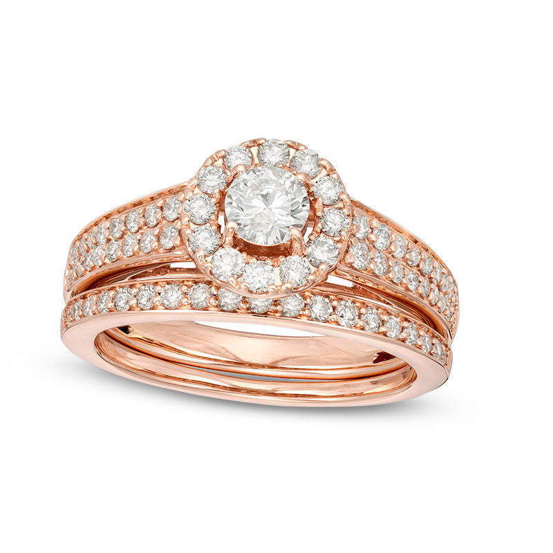 Image of ID 1 10 CT TW Certified Natural Diamond Frame Bridal Engagement Ring Set in Solid 14K Rose Gold (I/I1)