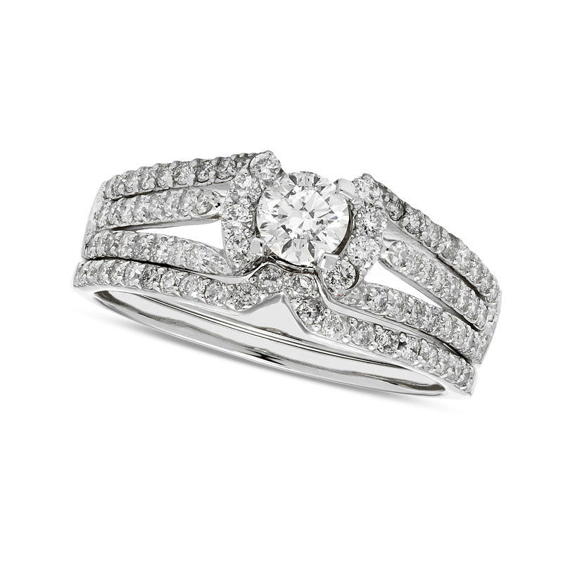 Image of ID 1 10 CT TW Certified Natural Diamond Multi-Row Collar Bridal Engagement Ring Set in Solid 14K White Gold (I/I2)