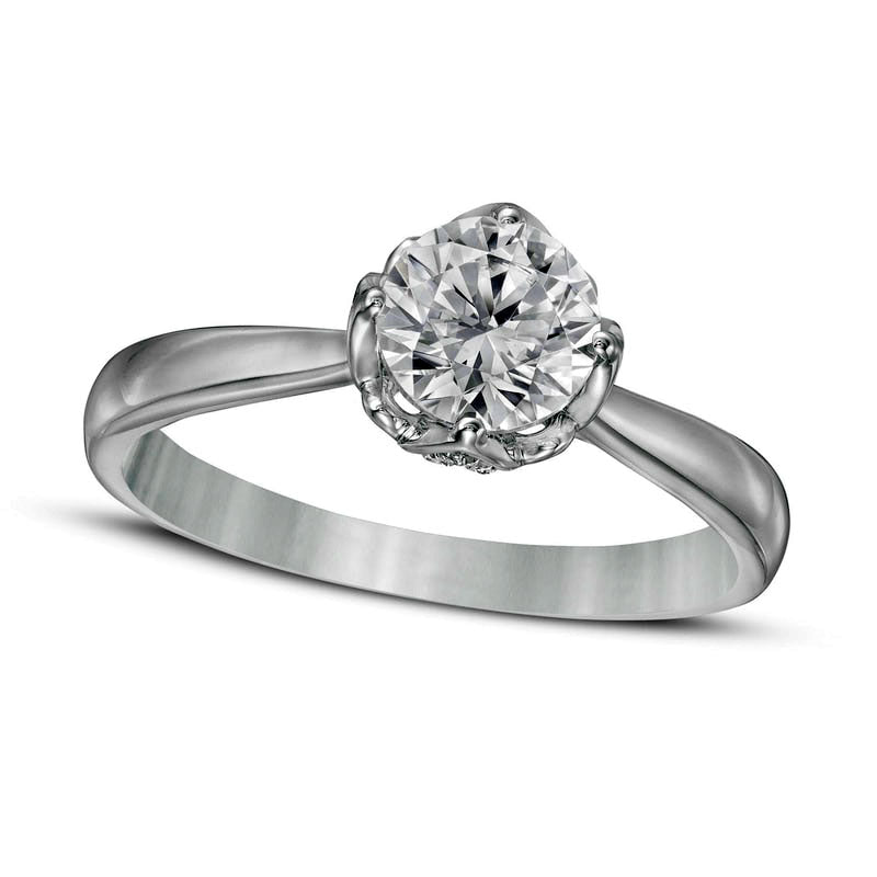 Image of ID 1 10 CT TW Certified Natural Diamond Scallop Frame Floral Engagement Ring in Solid 14K White Gold (I/I2)