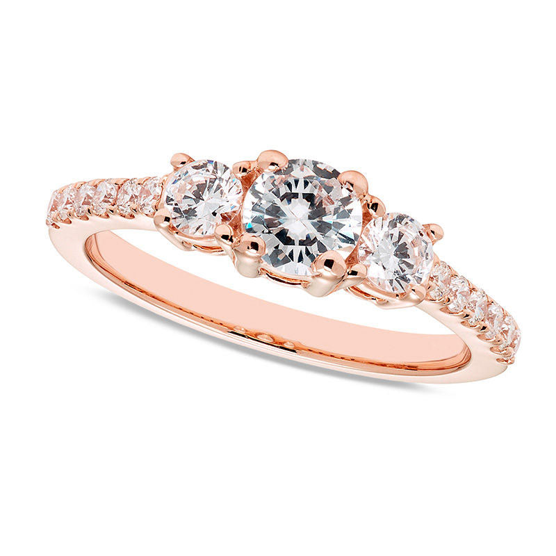Image of ID 1 10 CT TW Certified Natural Diamond Three Stone Engagement Ring in Solid 14K Rose Gold (I/I1)
