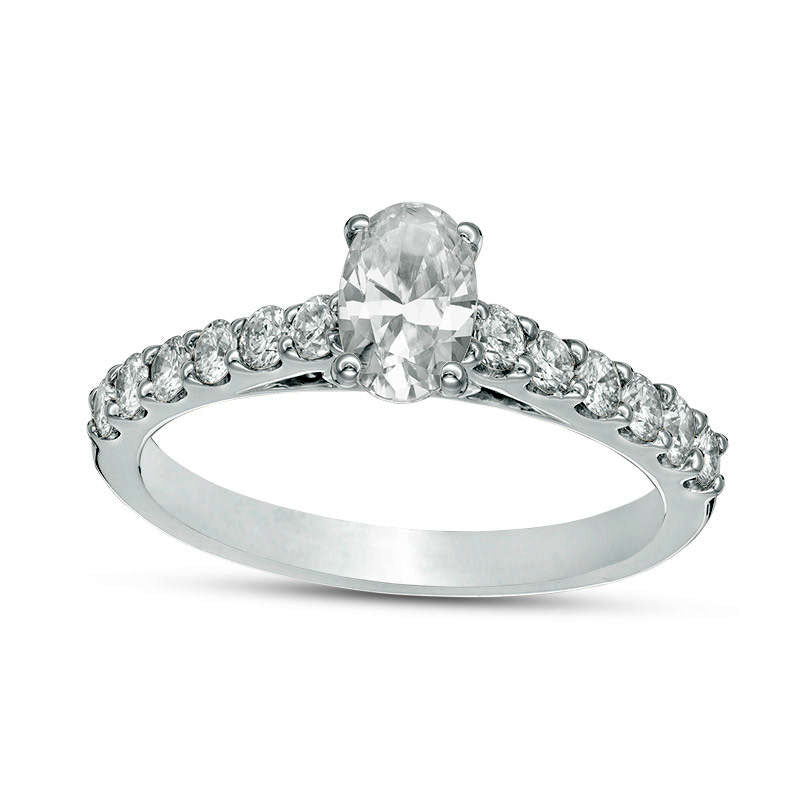 Image of ID 1 10 CT TW Certified Oval Natural Diamond Engagement Ring in Solid 14K White Gold (I/I1)