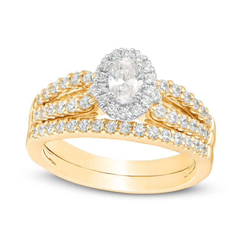 Image of ID 1 10 CT TW Certified Oval Natural Diamond Frame Split Shank Bridal Engagement Ring Set in Solid 14K Gold (I/I1)