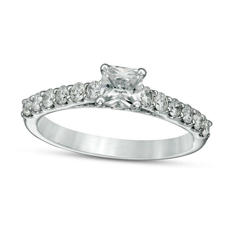 Image of ID 1 10 CT TW Certified Princess-Cut Natural Diamond Engagement Ring in Solid 14K White Gold (I/I1)