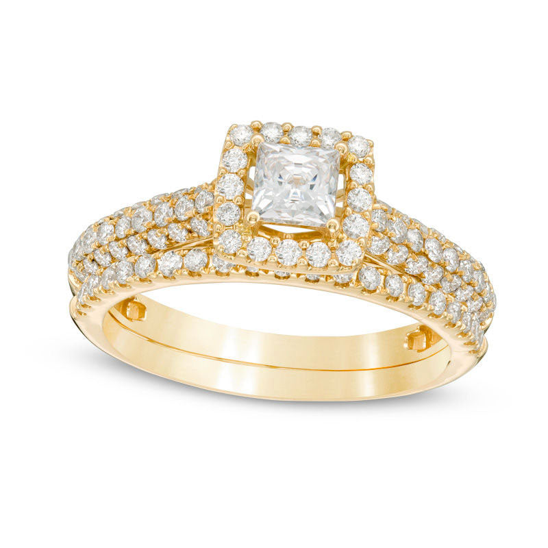 Image of ID 1 10 CT TW Certified Princess-Cut Natural Diamond Frame Bridal Engagement Ring Set in Solid 14K Gold (I/I1)