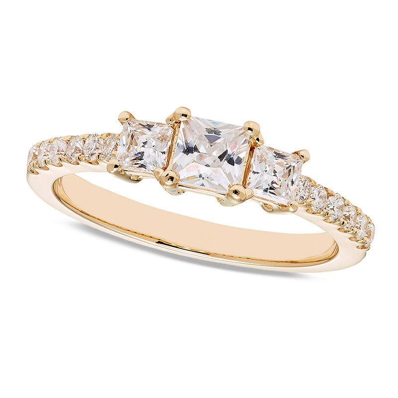 Image of ID 1 10 CT TW Certified Princess-Cut Natural Diamond Three Stone Engagement Ring in Solid 14K Gold (I/I1)