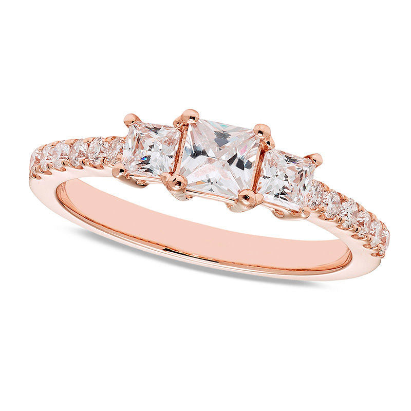 Image of ID 1 10 CT TW Certified Princess-Cut Natural Diamond Three Stone Engagement Ring in Solid 14K Rose Gold (I/I1)