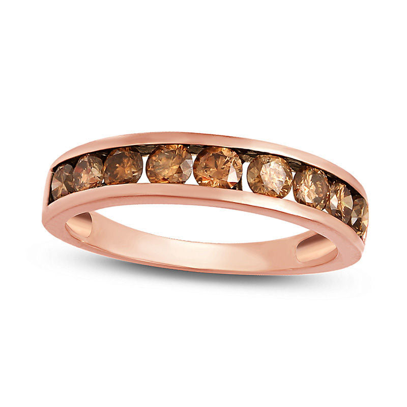 Image of ID 1 10 CT TW Champagne Natural Diamond Channel-Set Anniversary Band in Solid 10K Rose Gold with Black Rhodium