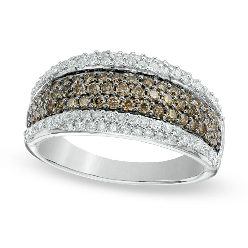 Image of ID 1 10 CT TW Champagne and White Natural Diamond Anniversary Band in Solid 14K White Gold