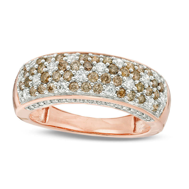 Image of ID 1 10 CT TW Champagne and White Natural Diamond Dome Anniversary Band in Solid 10K Rose Gold